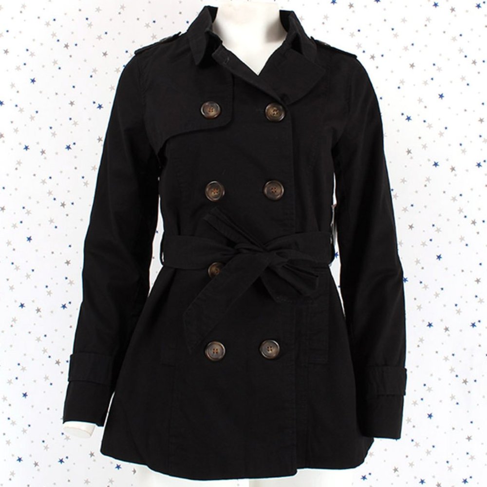 Classic Double Breasted Trench Coat Black
